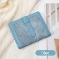 Portafoglio donna RFID blu corto in pelle testurizzata denim con fibbia di chiusura - Blu