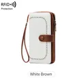 Portafoglio lungo bianco e marrone con protezione RFID, design traforato e cinturino - Bianco Marrone
