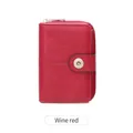 Piccolo portafoglio RFID da donna rosso vino con trama in pelle e zip metallica - Borgogna