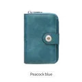 Portafoglio corto RFID da donna blu pavone con cerniera e chiusura con bottone a pressione - Verde petrolio