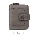 Portefeuille court vintage gris pour femme avec design ajouré et boucle métallique - Gris