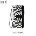 Portafoglio donna RFID zebrato con cinturino da polso e dettagli traforati - Zebra Print