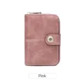Portafoglio donna retrò RFID rosa con cerniera e bottone a pressione in finta pelle - Rosa