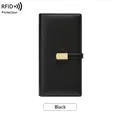 Schmale schwarze RFID-Schutz Geldbörse für Damen mit Goldverschluss und Ledertextur - Schwarz