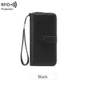 Vintage black long RFID blocking wallet for women with hollow-out pattern and wristlet - Black