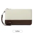 Pochette femme bicolore café minimaliste avec grande capacité et dragonne en cuir - Café