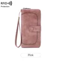 Pink retro long wallet with hollowed design and RFID protection wristlet - Pink