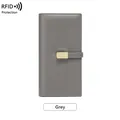 Slim grey RFID blocking wallet for women with golden metal buckle and multi-card slots - Gray