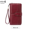 Portefeuille femme long RFID rouge vin de grande capacité avec dragonne - Bordeaux