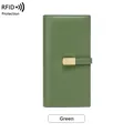Slim long green wallet with RFID protection and elegant golden U-shaped buckle - Green