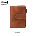 Portefeuille vintage marron anti-RFID en cuir avec boucle et poche zippée latérale - Marron