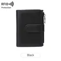 Petit portefeuille noir avec protection RFID en cuir grainé et fermeture à pression - Noir