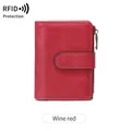 Petit portefeuille femme rouge vin en cuir avec protection RFID et poche zippée - Bordeaux