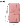 Portafoglio lungo rosa con protezione RFID, trama opaca e cinturino da polso donna - Rosa