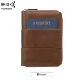 Brown vintage RFID blocking passport holder with exterior pocket and leather texture - Brown