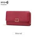 Portafoglio lungo da donna in pelle bordeaux con protezione RFID e fibbia dorata - Borgogna