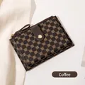 Slim folding wallet for women in coffee brown leather with vintage floral monogram - Coffee