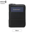 Black RFID blocking crazy horse leather passport holder with multi-functional card slots - Black