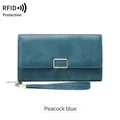 Portafoglio lungo da donna blu pavone con protezione RFID, cerniera e cinturino - Teal