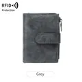 Retro grey tri-fold wallet with RFID protection and a zippered coin pocket - Gray