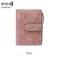 Short pink tri-fold faux leather wallet for women with RFID protection feature - Pink
