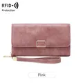 Roze RFID-blokkerende lange dames portemonnee van imitatieleer met polsbandje - Roze