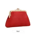 Portamonete retrò in pelle rossa con chiusura a scatto dorata e design compatto - Rosso