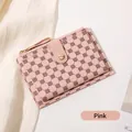 Pink printed women's short wallet with clover pattern and gold snap button closure - Pink