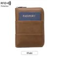 Portapassaporto kaki in pelle crazy horse con protezione RFID e chiusura a zip - Cachi