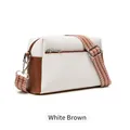 Borsa a tracolla in pelle bianco-marrone con ampia tracolla a motivo ondulato - Bianco Marrone