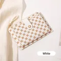 Slim folding women's wallet in white faux leather with brown floral pattern and snap closure - Off White