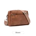 Borsa a tracolla vintage marrone in similpelle con ampia tracolla a righe colorate - Marrone