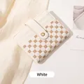 Women's white short bifold wallet with brown clover pattern and gold buckle - Off White