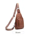 Bolso de pecho retro de cuero marrón para mujer con correa de rayas blancas y negras - Marrón