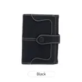 Kurze schwarze Vintage-Brieftasche aus mattem Leder mit weißen Kontrastnähten - Schwarz