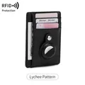 Black lychee pattern RFID card holder with integrated Apple AirTag holder slot - Litchi Black