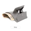 Cartera pequeña gris de cuero RFID con textura de lichi y bolsillo para monedas con presión - Gris