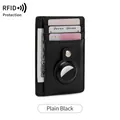 Slim black leather RFID wallet with AirTag holder and multiple card slots - Smooth Black