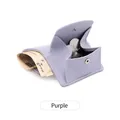 Purple RFID leather mini wallet with pebble texture and snap button coin pouch - Purple