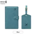 Μπλε σετ RFID με θήκη διαβατηρίου και ετικέτα αποσκευών με ανάγλυφο αεροπλάνο - Μπλε Σετ