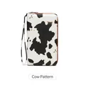 Portafoglio RFID da donna lungo con motivo mucca bianco e nero e cinturino da polso - Stampa mucca