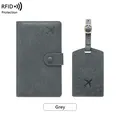 Grey RFID blocking passport holder and luggage tag set with aircraft pattern - Grey Set