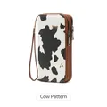Brown leather wallet with cow pattern and double zipper RFID protection compartment - Cow Print