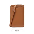 Vertical brown pebble leather phone bag with adjustable crossbody strap and card slot - Brown