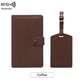 Coffee brown RFID blocking passport holder and luggage tag set with airplane embossing - Coffee Set