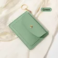 Porte-cartes slim en similicuir vert grainé avec fermeture éclair dorée et porte-clés - Vert