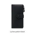 Damen-Langbörse aus schwarzem Leder mit Litschi-Muster, Doppelreißverschluss und Druckknopf - Litchi Schwarz