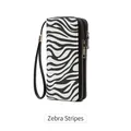 Women's RFID blocking zebra print double zipper wallet with textured wrist strap - Zebra Print