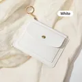 Porte-cartes slim en simili cuir blanc avec zip doré, poche à pression et anneau porte-clés - Blanc