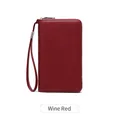Cartera RFID mujer rojo vino en cuero granulado con correa de muñeca y cremallera plata - Burdeos
